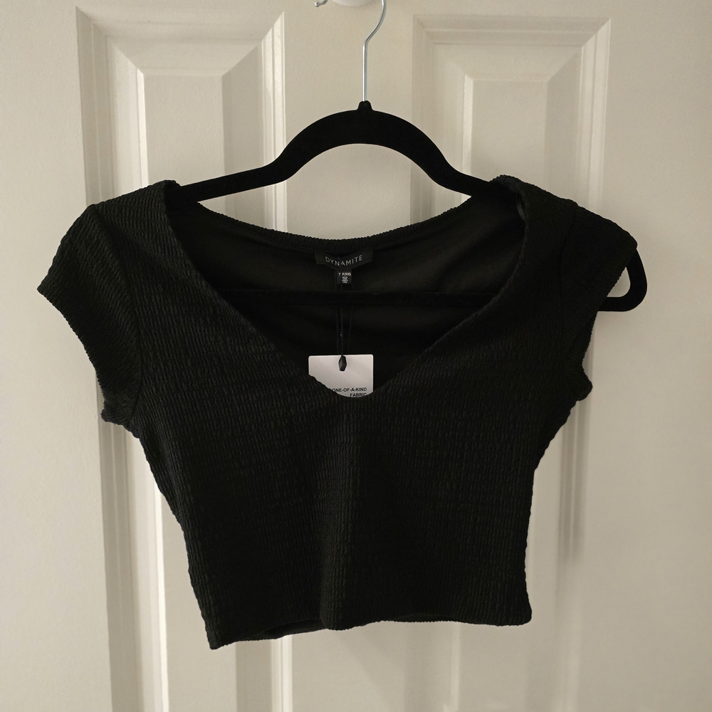 Black Ribbed Crop Top With Tag